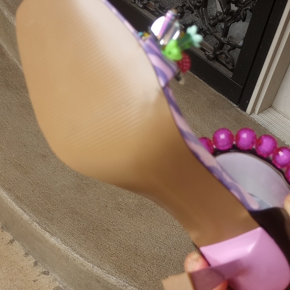 Betsey Johnson Pink and White Heels with Embellishments - Picture 6 of 8